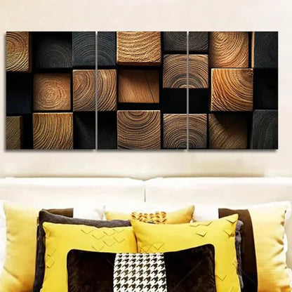 3pcs Featuring Dark Textured Wooden Blocks Wall Art Set Canvas Unframed - High Quality Print 100% Australian Made Wall Canvas