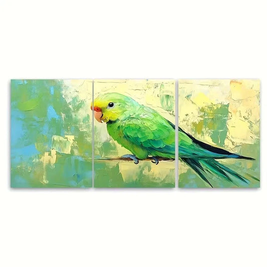 3pcs Green Budgie Parakeet Painting Parrot Wall Art Set Canvas Framed 50x70cm - High Quality Print 100% Australian Made Wall Canvas Ready to Hang