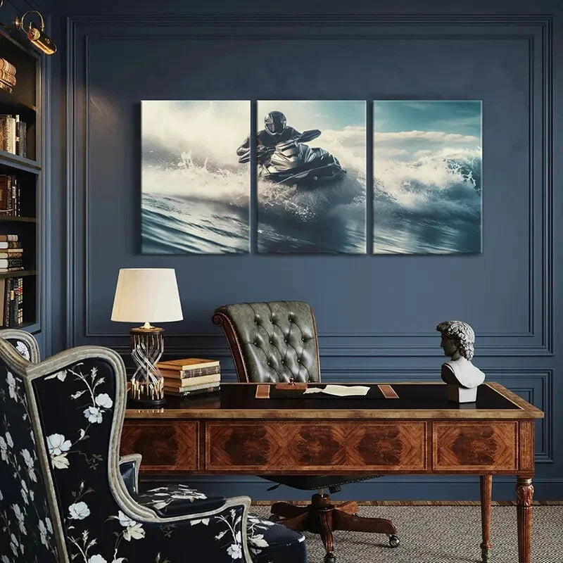 3pcs Ocean Waves Adventure Spirit Painting Metal Print Ready to Hang Art - Bella Home Decor
