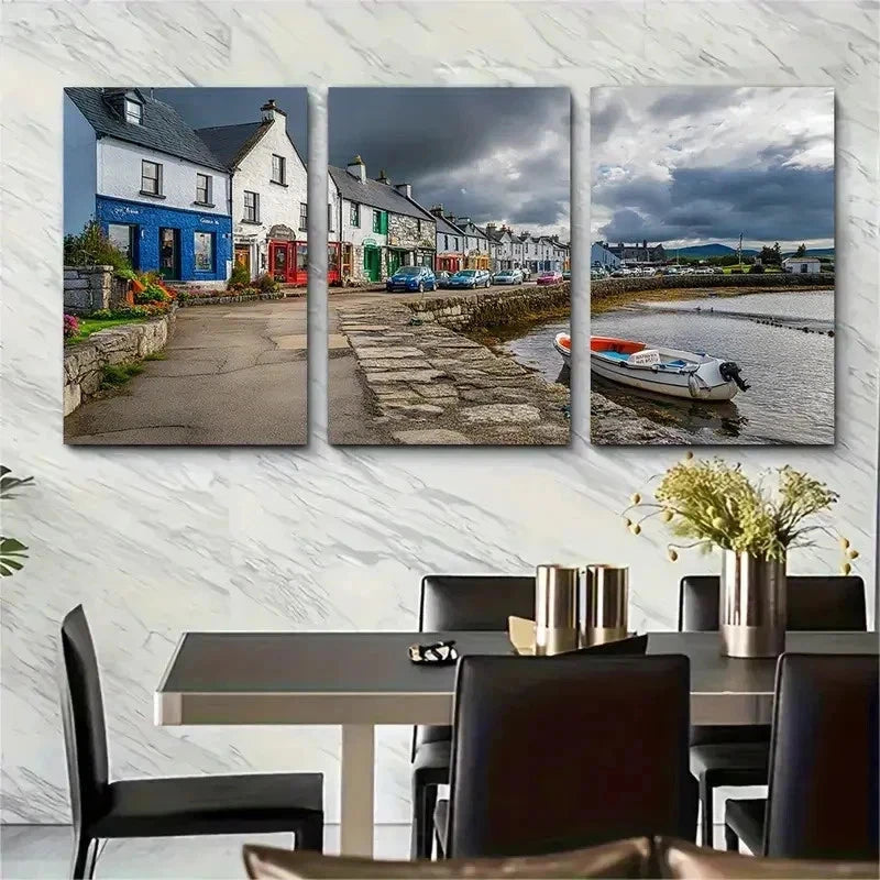 3pcs Galway Bay Travel Vibrant Perfect Wall Art Set Canvas Framed 50x70cm - High Quality Print 100% Australian Made Wall Canvas Ready to Hang - Bella Home Decor