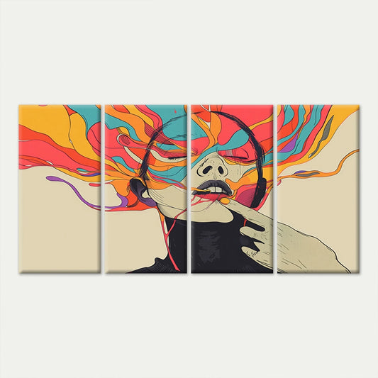 4pcs Colourful Surreal Woman Portrait Abstract Wall Art Canvas Framed 45x80cm - High Quality Print 100% Australian Made Wall Canvas Ready to Hang