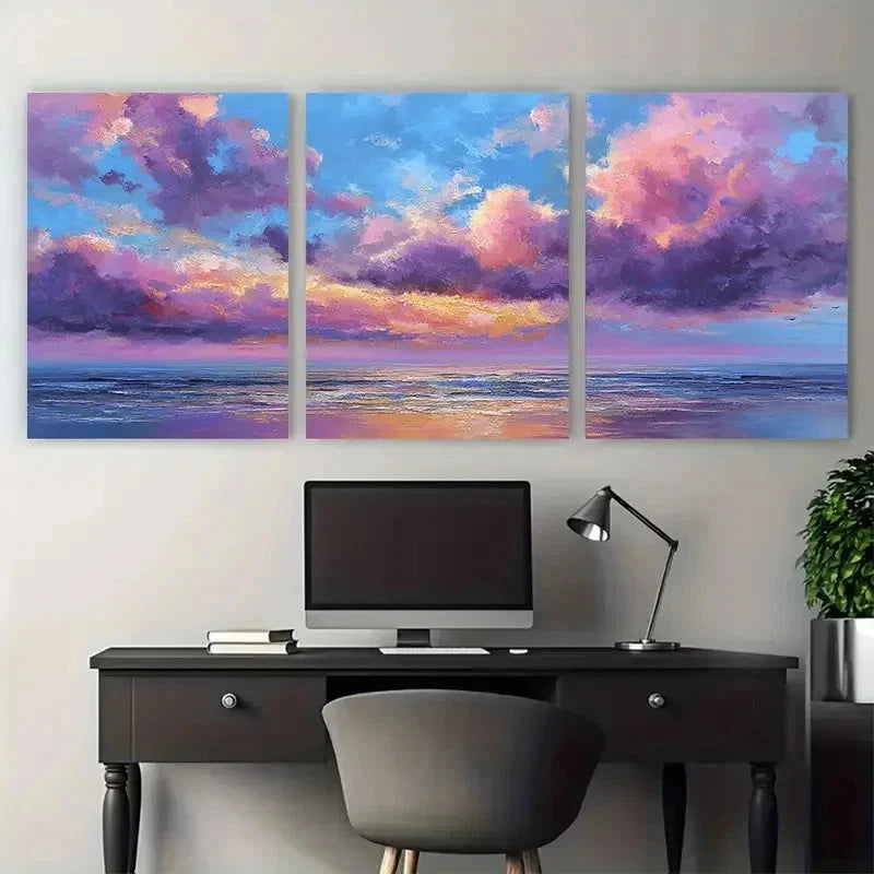 3pcs Sunset Ocean Painting Blue Ocean Prefect Wall Art Set Canvas Framed 60x90cm - High Quality Print 100% Australian Made Wall Canvas Ready to Hang