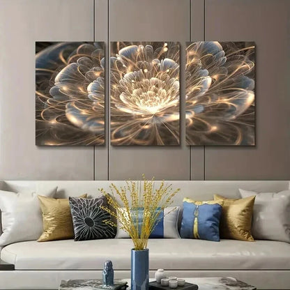 3pcs Golden Lotus Modern Art Deco Floral Perfect Wall Art Set Canvas Framed 60x90cm - High Quality Print 100% Australian Made Wall Canvas Ready to Hang - Bella Home Decor