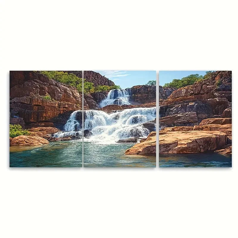 3pcs Kakadu National Park Waterfalls Australia Wall Art Set Canvas Framed 40x60cm - High Quality Print 100% Australian Made Wall Canvas Ready to Hang
