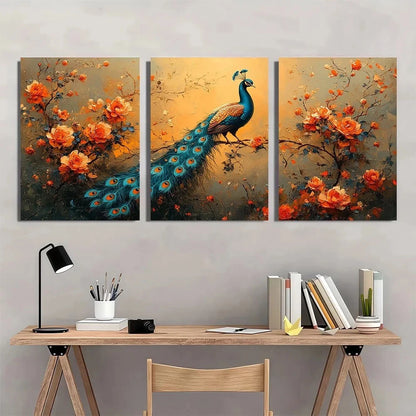 3pcs Vintage Renaissance Peacock Wall Art Set Canvas Framed 40x60cm - High Quality Print 100% Australian Made Wall Canvas Ready to Hang