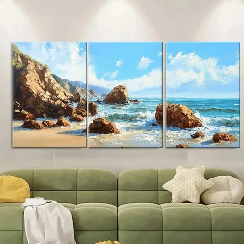 3pcs California Coast Art Rocks TI  Wall Art Set Canvas Framed 60x90cm - High Quality Print 100% Australian Made Wall Canvas Ready to Hang - Bella Home Decor