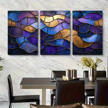3pcs Elegant Abstract Art Deco Mosaic Metal Print Ready to Hang Art