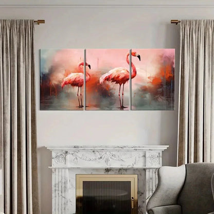 3pcs Artistic Flamingo Decor Abstract Painting Metal Print Ready to Hang Art - Bella Home Decor