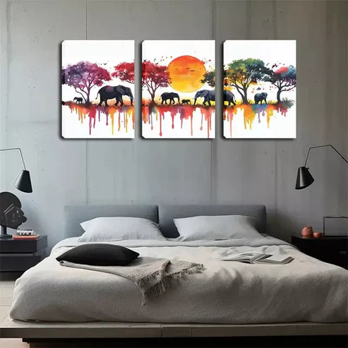 3pcs Grassland Animals, Sunset, Oil Painting Wall Art Canvas Unframed - High Quality Print 100% Australian Made Wall Canvas