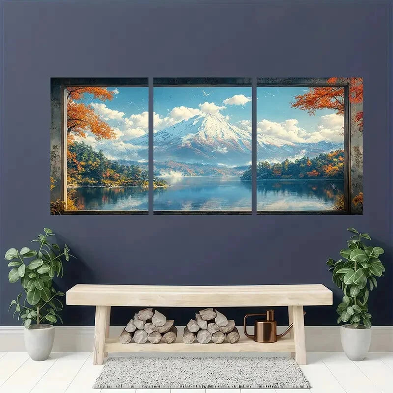 3pcs Mount Fuji Snowfall & Autumn Reflections Metal Print Ready to Hang Art - Bella Home Decor