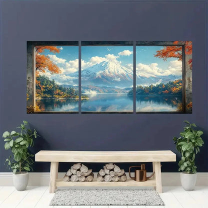 3pcs Mount Fuji Snowfall & Autumn Reflections Metal Print Ready to Hang Art - Bella Home Decor