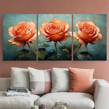 3pcs Rose Flowers Botanical Impasto Design Metal Print Ready to Hang Art - Bella Home Decor