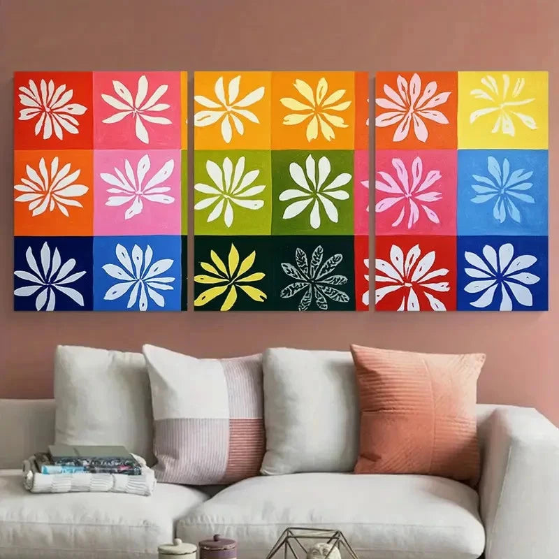 3pcs Abstract Floral Designs in Pink Blue Green Wall Art Set Canvas Framed 50x70cm - High Quality Print 100% Australian Made Wall Canvas Ready to Hang - Bella Home Decor