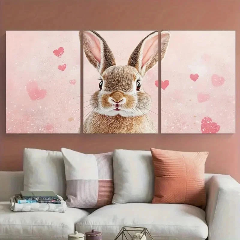 3pcs Self Love Retro Bunny Pink Illustration Metal Print Ready to Hang Art - Bella Home Decor