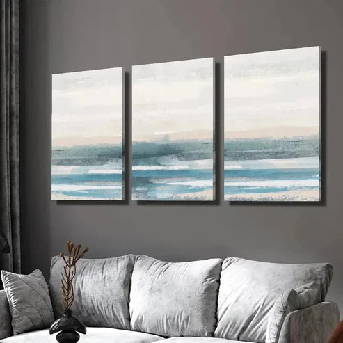 3pcs Abstract Watercolor Blue Ocean Landscape Wall Art Set Canvas Unframed - High Quality Print 100% Australian Made Wall Canvas - Bella Home Decor