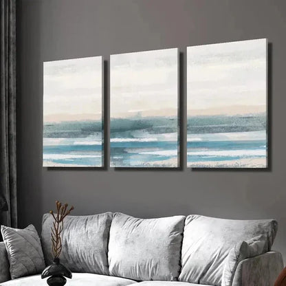 3pcs Abstract Watercolor Blue Ocean Landscape Wall Art Set Canvas Unframed - High Quality Print 100% Australian Made Wall Canvas - Bella Home Decor