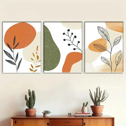 3pcs Geometric and Plant Art Set Print Metal Print Ready to Hang Art - Bella Home Decor