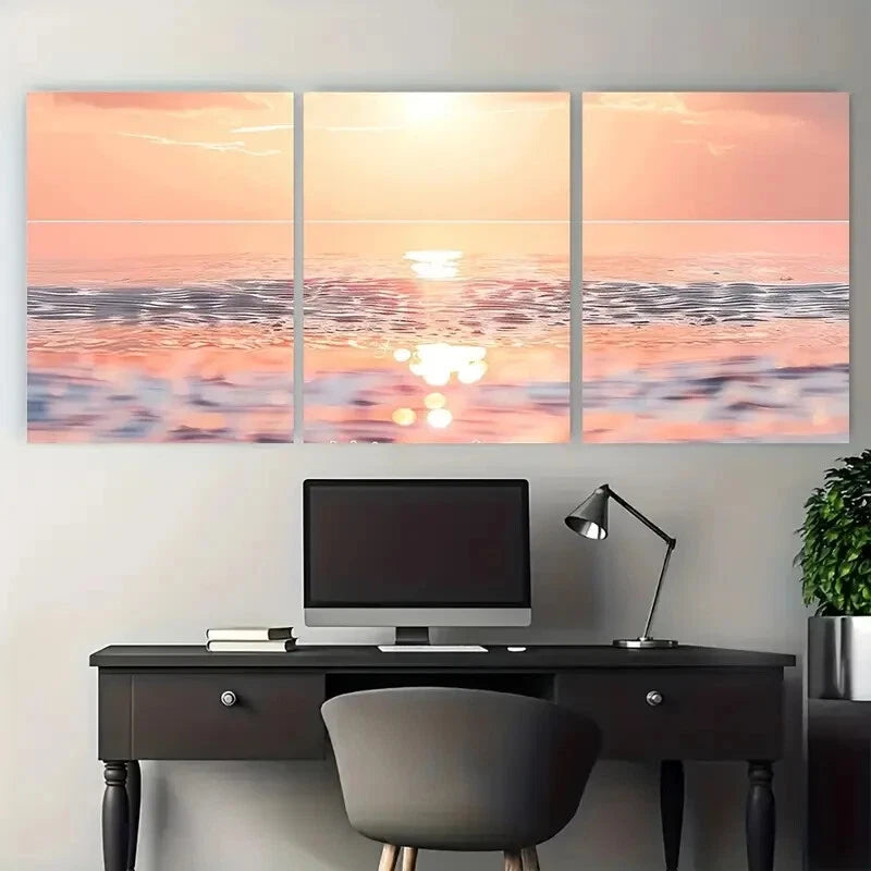 3pcs Scenic Sunset over the Ocean Metal Print Ready to Hang Art - Bella Home Decor