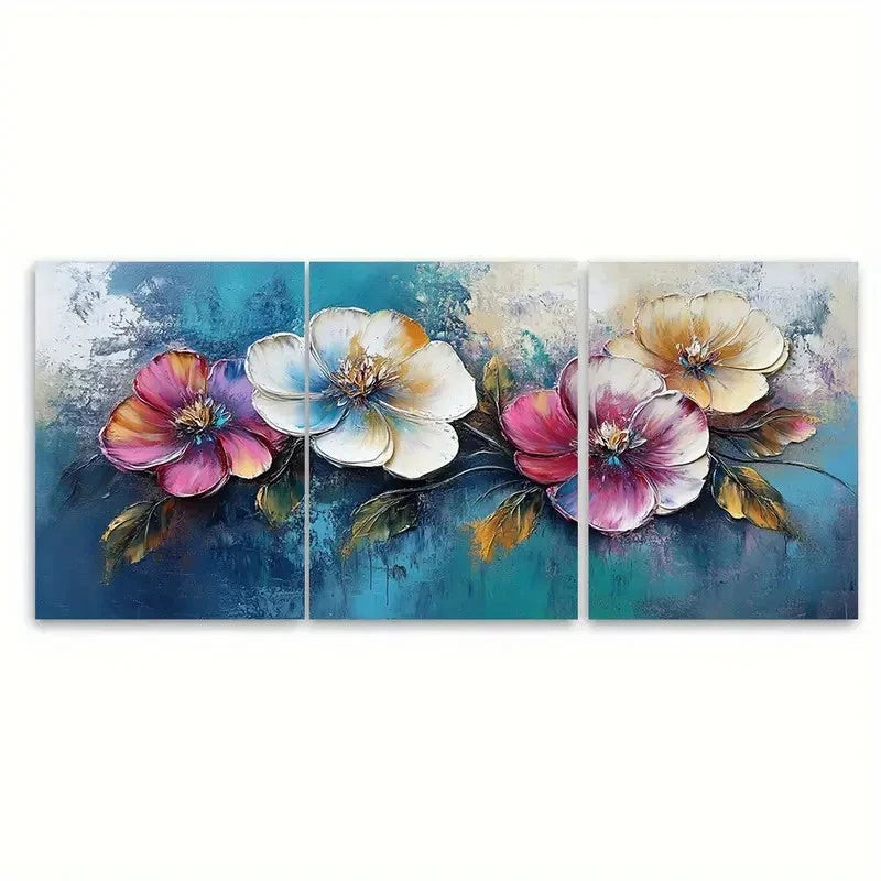 3pcs Modern Abstract Floral Impasto Illustration Wall Art Set Canvas Framed 40x60cm - High Quality Print 100% Australian Made Wall Canvas Ready to Hang
