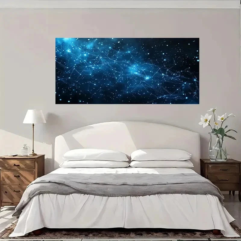 Abstract Blue Network Stars Wall Art Canvas Office Home Room Framed 120x60cm