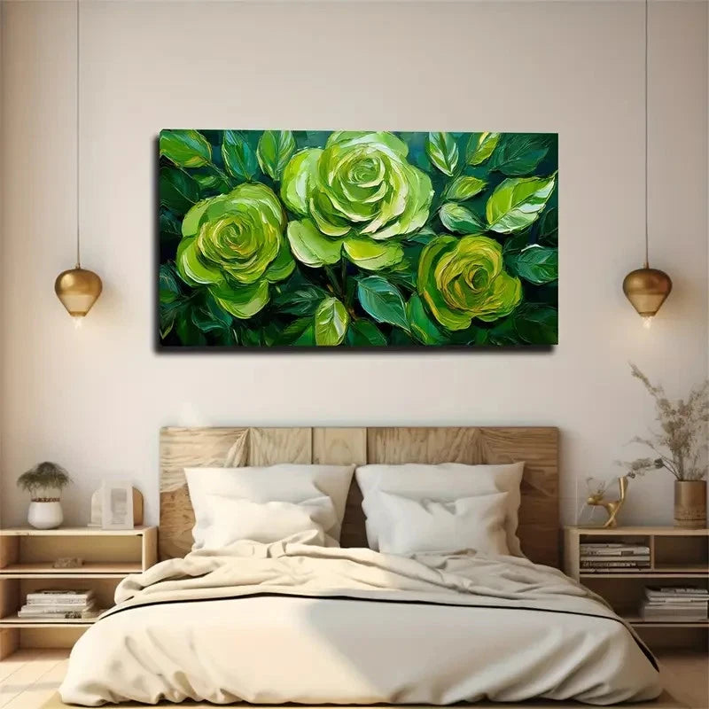 Vibrant Green Roses Wall Art Canvas Office Home Room Framed 120x60cm
