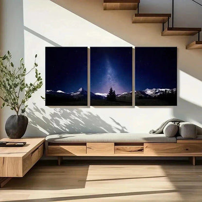 3pcs Snowy Mountain Landscape with Milky Way Wall Art Set Canvas Framed 60x90cm - High Quality Print 100% Australian Made Wall Canvas Ready to Hang - Bella Home Decor