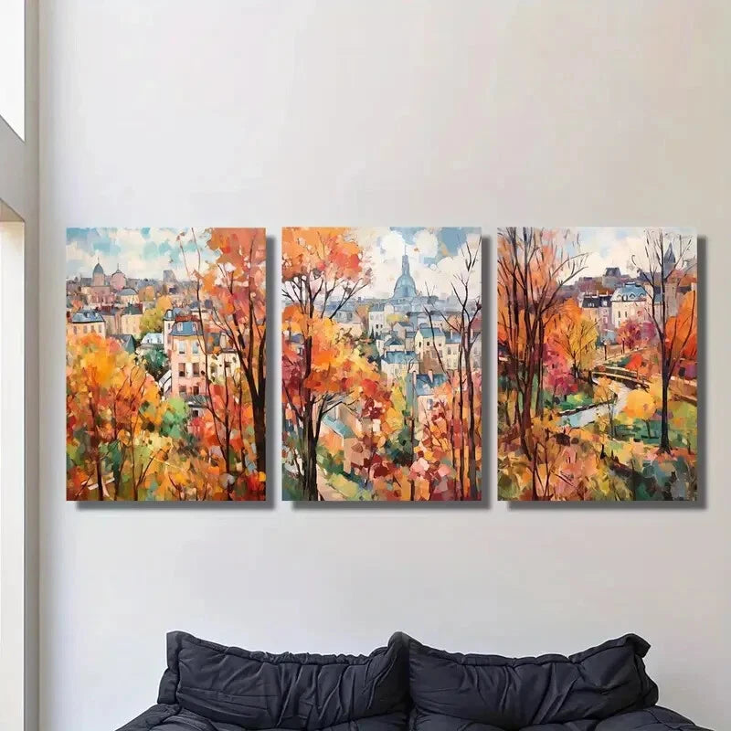 3pcs Birch forest autumn watercolor style, Metal Print Ready to Hang Art