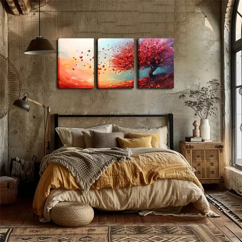 3pcs Tree with Falling Petals Wall Art Set Wall Art Canvas Unframed - High Quality Print 100% Australian Made Wall Canvas