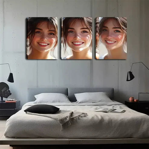 3pcs Oil Painting Beautiful Smiling Face Wall Art Canvas Unframed - High Quality Print 100% Australian Made Wall Canvas