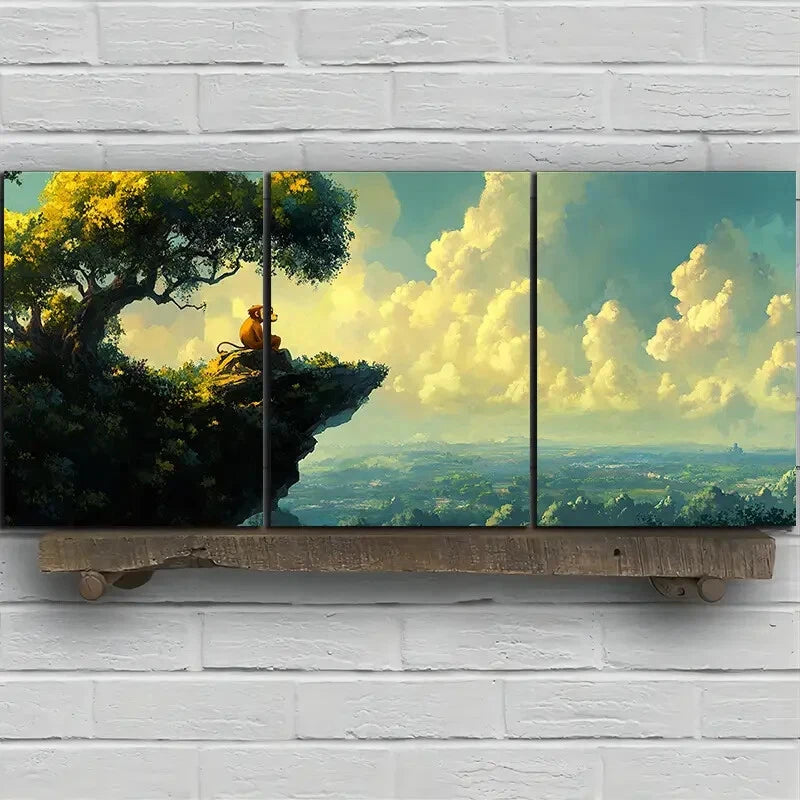 3pcs Looking at The Monkey in The Sky Metal Print Ready to Hang Art - Bella Home Decor