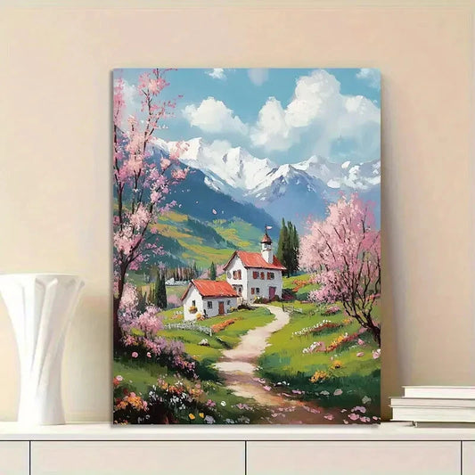 Mountains, And Flowers in The Distance White 40x60cm Metal Print Ready to Hang