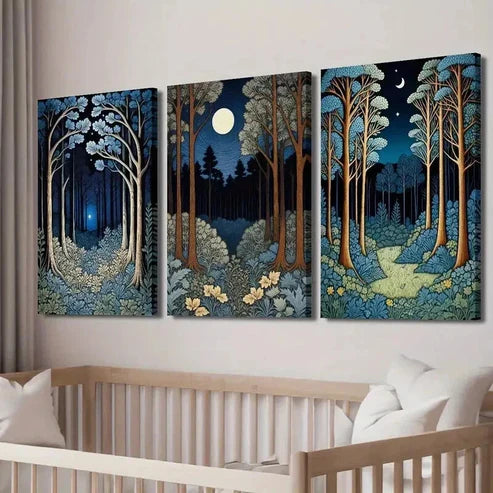 3pcs William Morris Moon and Forest Wall Art Set Canvas Unframed - High Quality Print 100% Australian Made Wall Canvas