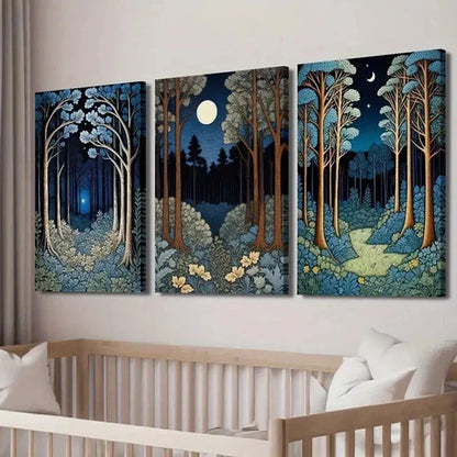 3pcs William Morris Moon and Forest Wall Art Set Canvas Unframed - High Quality Print 100% Australian Made Wall Canvas
