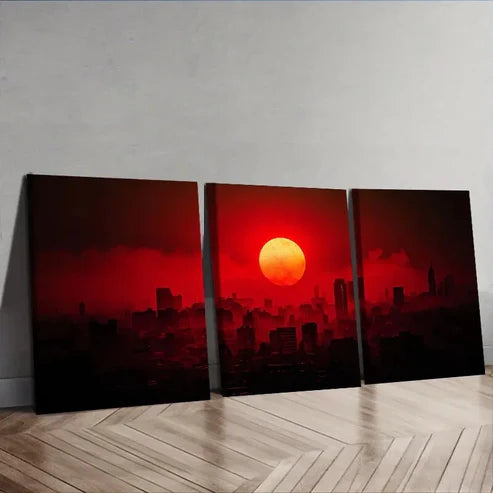 3pcs The Moon Over the City Wall Art Set Canvas Unframed - High Quality Print 100% Australian Made Wall Canvas
