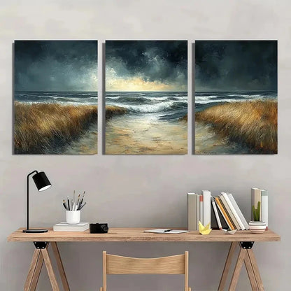 3pcs Abstract Stormy Skies & Ocean Waves Metal Print Ready to Hang Art - Bella Home Decor