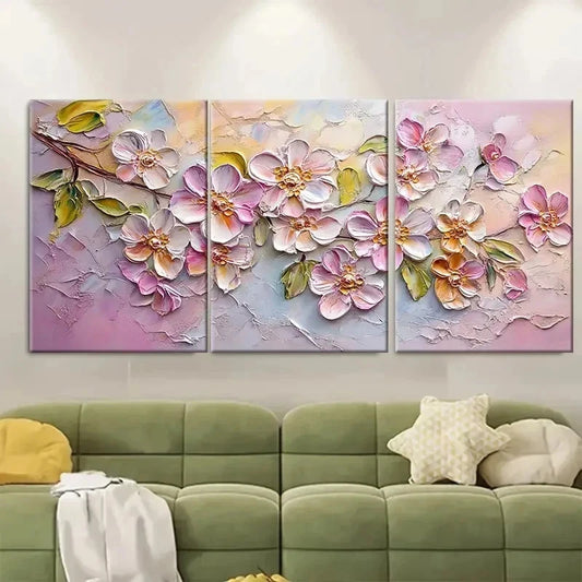 3pcs Abstract Floral Painting Pastel Blossoms Wall Art Set Canvas Framed 40x60cm - High Quality Print 100% Australian Made Wall Canvas Ready to Hang