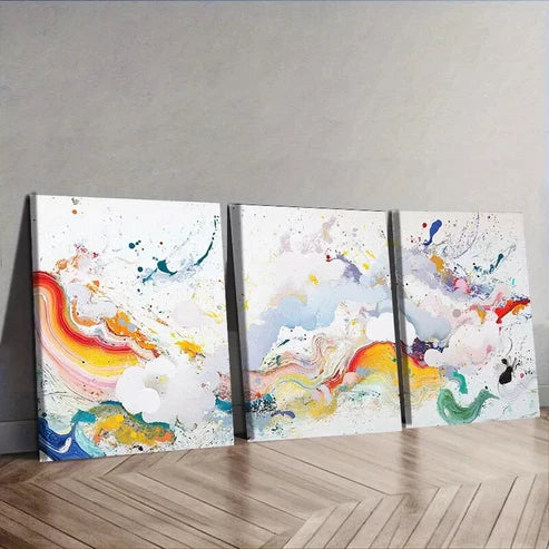 3pcs Colorful Paint Splash Canvas Abstract Wall Art Canvas Unframed - High Quality Print 100% Australian Made Wall Canvas - Bella Home Decor