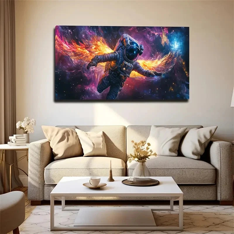 Long Flame Wings Astronaut Wall Art Canvas Office Home Room Framed 120x60cm