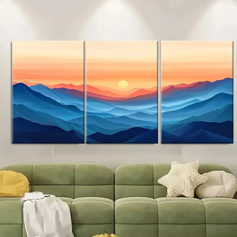 3pcs Peach Blue Brown Desert Sunset   Wall Art Set Canvas Framed 40x60cm - High Quality Print 100% Australian Made Wall Canvas Ready to Hang