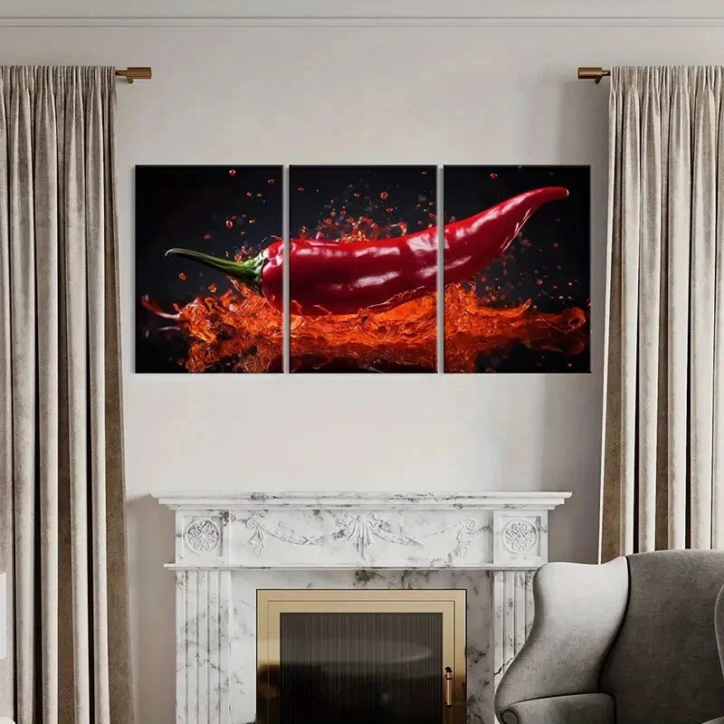 3pcs Red Chili Pepper Culinary Arts Poster Metal Print Ready to Hang Art - Bella Home Decor