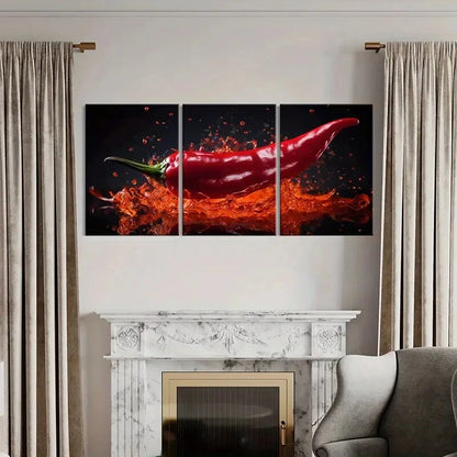 3pcs Red Chili Pepper Culinary Arts Poster Metal Print Ready to Hang Art - Bella Home Decor