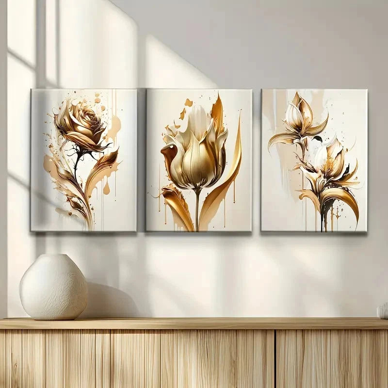 3pcs Abstract Rose Concept Illustration Metal Print Ready to Hang Art - Bella Home Decor