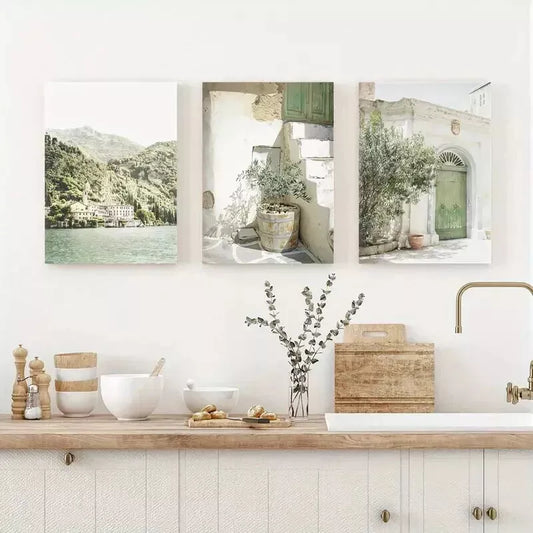3pcs Minimalist Italian Cityscape Wall Art Set Canvas Framed 50x70cm - High Quality Print 100% Australian Made Wall Canvas Ready to Hang - Bella Home Decor