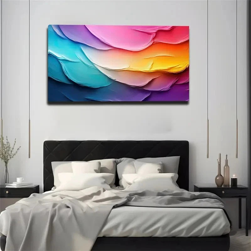 Vibrant Colorful Wave Design Wall Art Canvas Office Home Room Framed 120x60cm