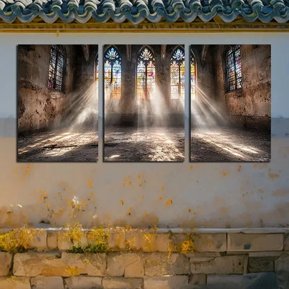 3pcs Abandoned house with Sunlit via Window Metal Print Ready to Hang Art - Bella Home Decor