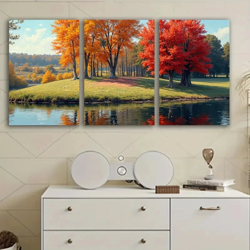 3pcs Lake Landscape Wall Art Set Canvas Framed 50x70cm - High Quality Print 100% Australian Made Wall Canvas Ready to Hang
