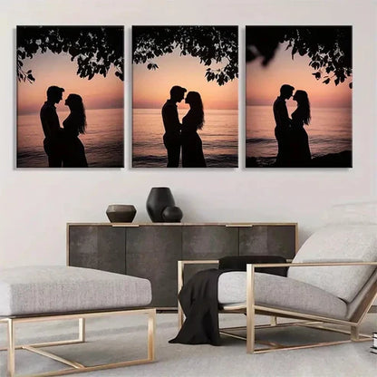 3pcs Romantic Sunset Kiss Silhouette Wall Art Canvas Unframed - High Quality Print 100% Australian Made Wall Canvas