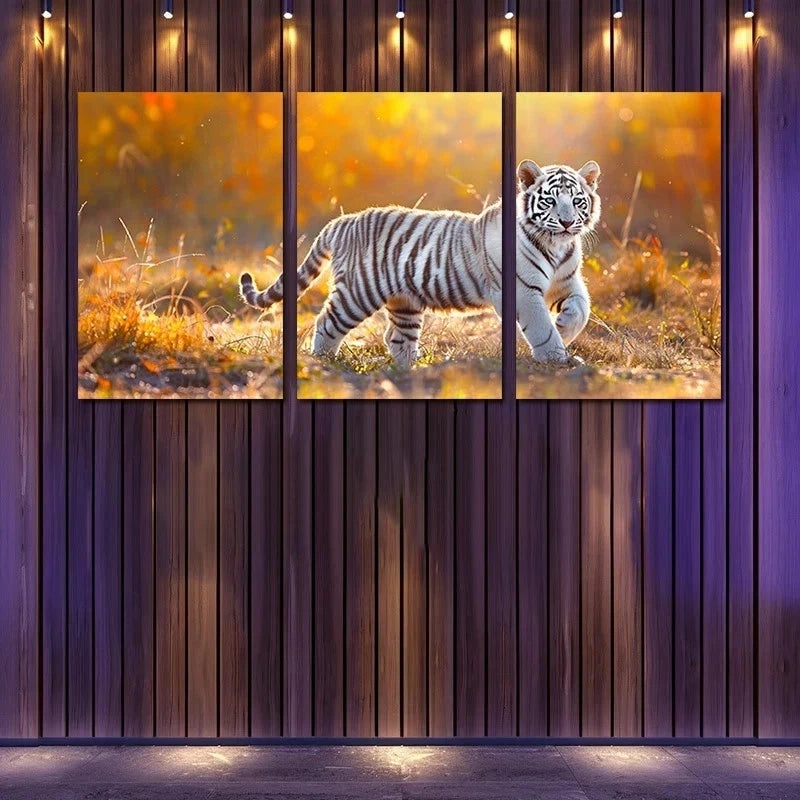 3pcs Charming White Tiger Cub Metal Print Ready to Hang Art - Bella Home Decor