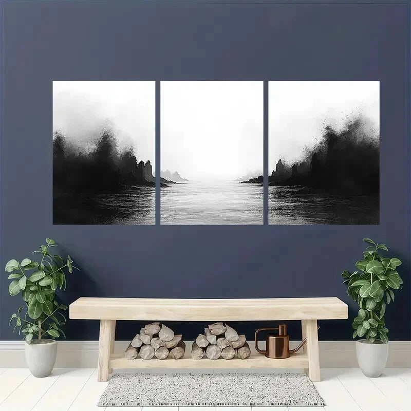 3pcs Mystic Coast Abstract Serene Beach Landscape Metal Print Ready to Hang Art - Bella Home Decor