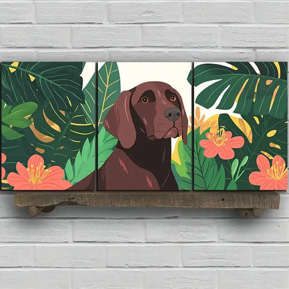 3pcs Dog & Tropical Floral Design Metal Print Ready to Hang Art - Bella Home Decor